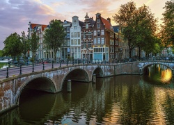 Holandia, Amsterdam, Kanał Keizersgracht, Domy, Mosty