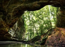 Park stanowy Starved Rock, Kanion, Skały, Drzewa, Stan Illinois, Stany Zjednoczone