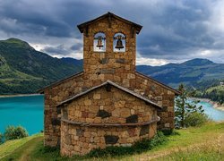 Kaplica, Chapelle de Roselend, Dzwonnica, Dzwony, Góry, Jezioro Roseland, Beaufort, Francja