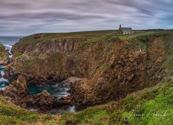 Wybrzeże, Morze, Skały, Przylądek, Cypel, Pointe du Van, Kaplica, Chapelle de Saint They, Gmina Plogoff, Francja