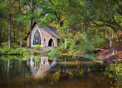 Stany Zjednoczone, Stan Georgia, Pine Mountain, Callaway Gardens, Kapliczka, Las, Jezioro Falls Creek Lake