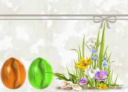 Wielkanoc, Pisanki, Kwiaty, Kartka