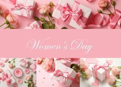 Dzień Kobiet, Napis, Kwiaty, Róże, Prezenty, Świeczki