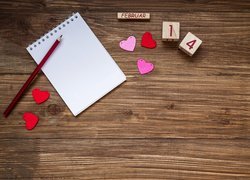 Walentynki, Notes, Ołówek, Serduszka, Data, Klocki