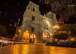 Kościół, Katedra, Cuenca Cathedral, Ulica, Światł, Noc, Cuenca, Hiszpania