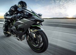 Motocykl, Kawasaki Ninja H2R, Czarny, Motocyklista