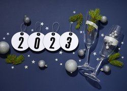 Nowy Rok, Zawieszki, 2023, Kieliszki, Gwiazdki, Gałązki, Bombki