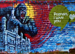 King Kong i napis w graffiti na ścianie