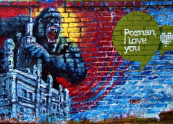 Mural, Ściana, King Kong, Napis, Street art