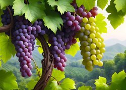 Kiście ciemnych i jasnych winogron w 2D