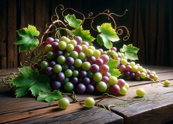 Kiście winogron na drewnianym stole