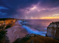 Australia, Park Narodowy Port Campbell, Ocean Indyjski, Klif, Zachód słońca, Wybrzeże, Morze