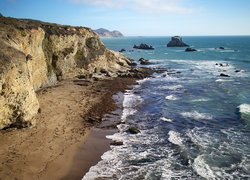 Morze, Fale, Skały, Klif, Tomales Bay, Półwysep Point Reyes, Stan Kalifornia, Stany Zjednoczone