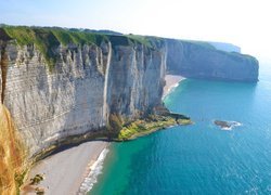 Klif, Morze, Plaża, Etretat, Normandia, Francja