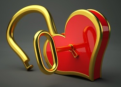 Kłódka w kształcie serca z kluczem w grafice 3D