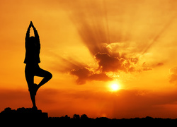 Zachód słońca, Kobieta, Gimnastyka, Yoga