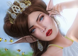 Fantasy, Kobieta, Elf, Diadem