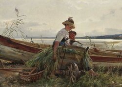 Kobieta i mężczyzna na łódce w malarstwie Karla Rauppa