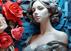 Grafika, Kobieta, Kwiaty, Róże