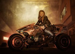 Kobieta na motocyklu z gry Cyberpunk 2077
