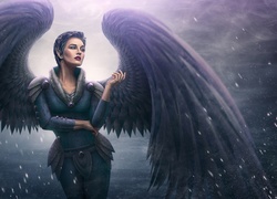 Kobieta przedstawiona jako anioł w grafice fantasy