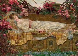 Kobieta śpiąca w ogrodzie na obrazie Archibalda Wakleya