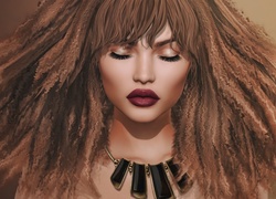 Kobieta w czarnym naszyjniku i z kręconymi włosami w grafice 2D
