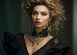 Kobieta w czerni i złotej biżuterii
