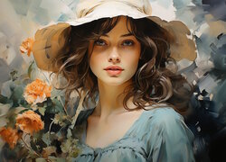 Kobieta w kapeluszu z kwiatami