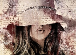 Kobieta w kapeluszu zasłaniającym oczy w grafice painthography