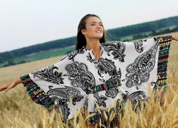 Dziewczyna, Kolorowa, Bluzka, Pole