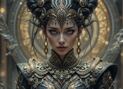 Dziewczyna, Księżniczka, Postać, Wojowniczka, Biżuteria, Grafika AI, Symetria, Fantasy, Elementy Dekoracyjne