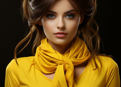 Kobieta w żółtej bluzce i apaszce na szyi
