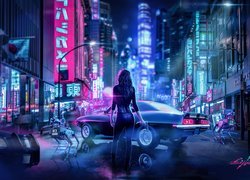 Kobieta z bronią z gry Cyberpunk 2077