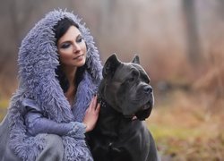 Kobieta, Makijaż, Duży, Pies, Cane corso