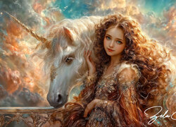 Kobieta, Włosy, Loki, Jednorożec, Fantasy