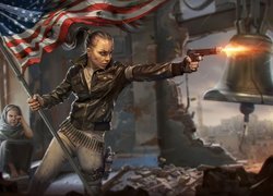 Kobieta z flagą i pistoletem w grze Homefront: The Revolution
