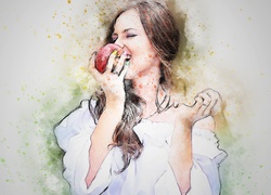 Kobieta z jabłkiem w grafice paintography