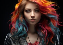 Kobieta, Kolorowe, Włosy, Ciemne, Tło, 2D