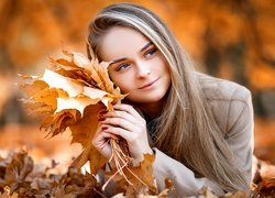 Blondynka, Kobieta, Jesienne, Liście