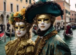 Kobieta z mężczyzną w karnawałowych maskach