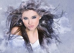 Długowłosa, Kobieta, Rozwiane, Włosy, Grafika