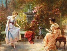 Kobiety w ogrodzie na obrazie Hansa Zatzka