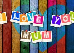 Dzień Matki, Kolorowe, Deski, Karteczki, Napis, I love you mum