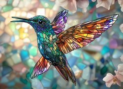 Koliber na kolorowym witrażu