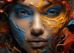 Kolorowa farba na twarzy kobiety w grafice