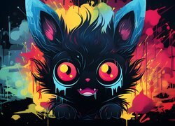 Kolorowa grafika czarnego kota z dużymi oczami