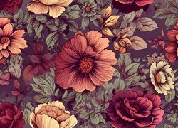 Kolorowa tekstura z kwiatami i liśćmi