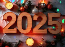 Sylwester, 2025, Bombki, Świeczki, Gałęzie