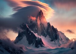 Kolorowe chmury nad ośnieżonymi górami